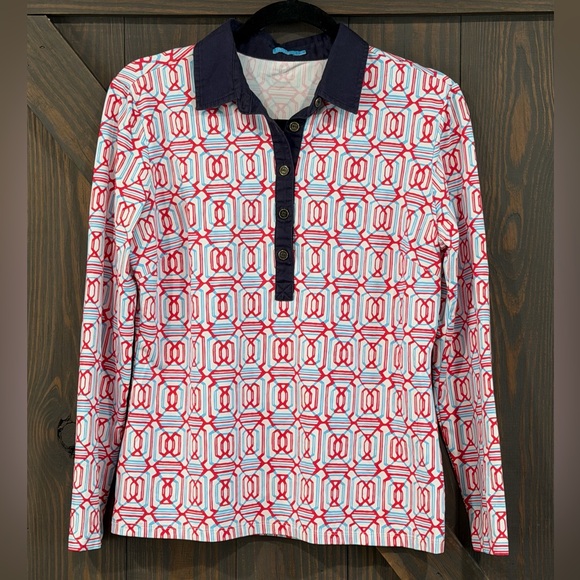 J. McLaughlin Women’s Signature Catalina Geometric Print 3/4 Sleeve Top Size M - Picture 1 of 7